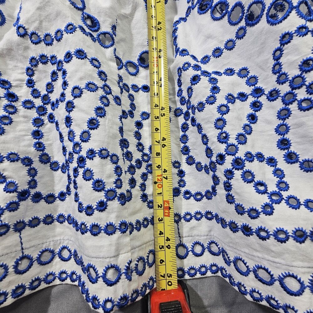 Anthropologie Blue White Eyelet Smocked Puff Sleeve Maxi Dress Sz XS Cotton - Picture 4 of 12